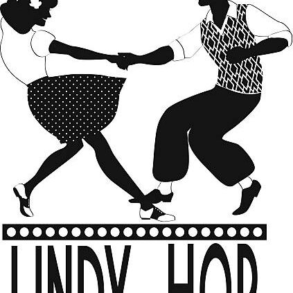 Black vector silhouette of a couple dancing lindy hop, no white